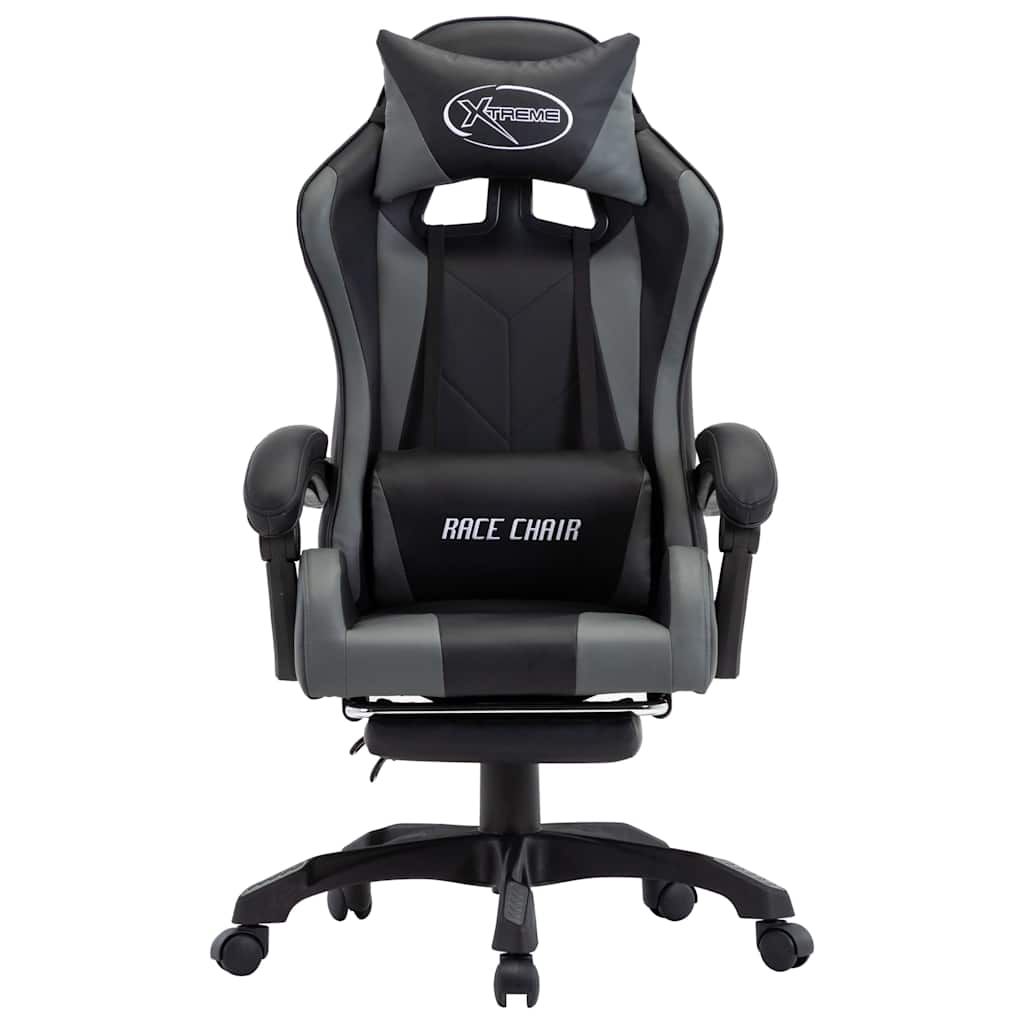 Sedia da Gaming con Poggiapiedi Grigia e Nera in Similpelle vidaXL