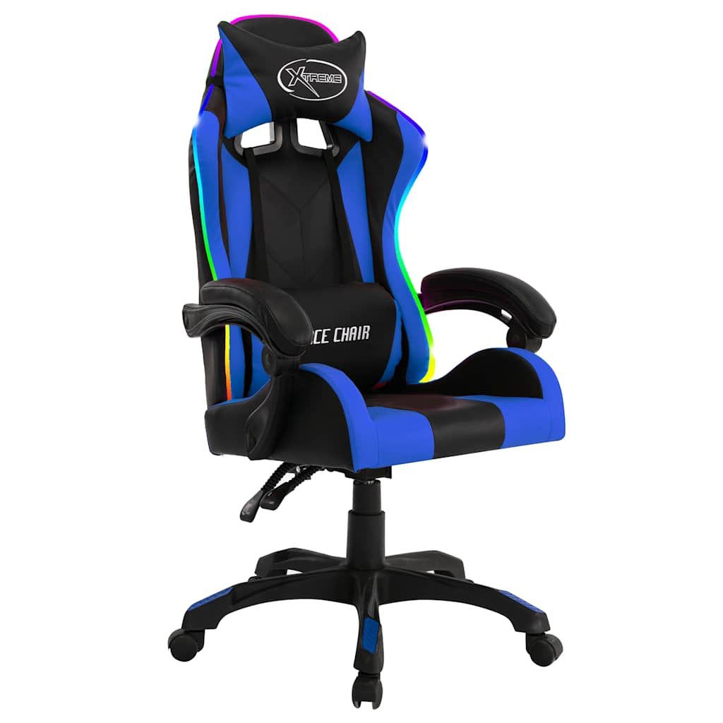 Sedia da Gaming con Luci a LED RGB Blu e Nera in Similpelle vidaXL