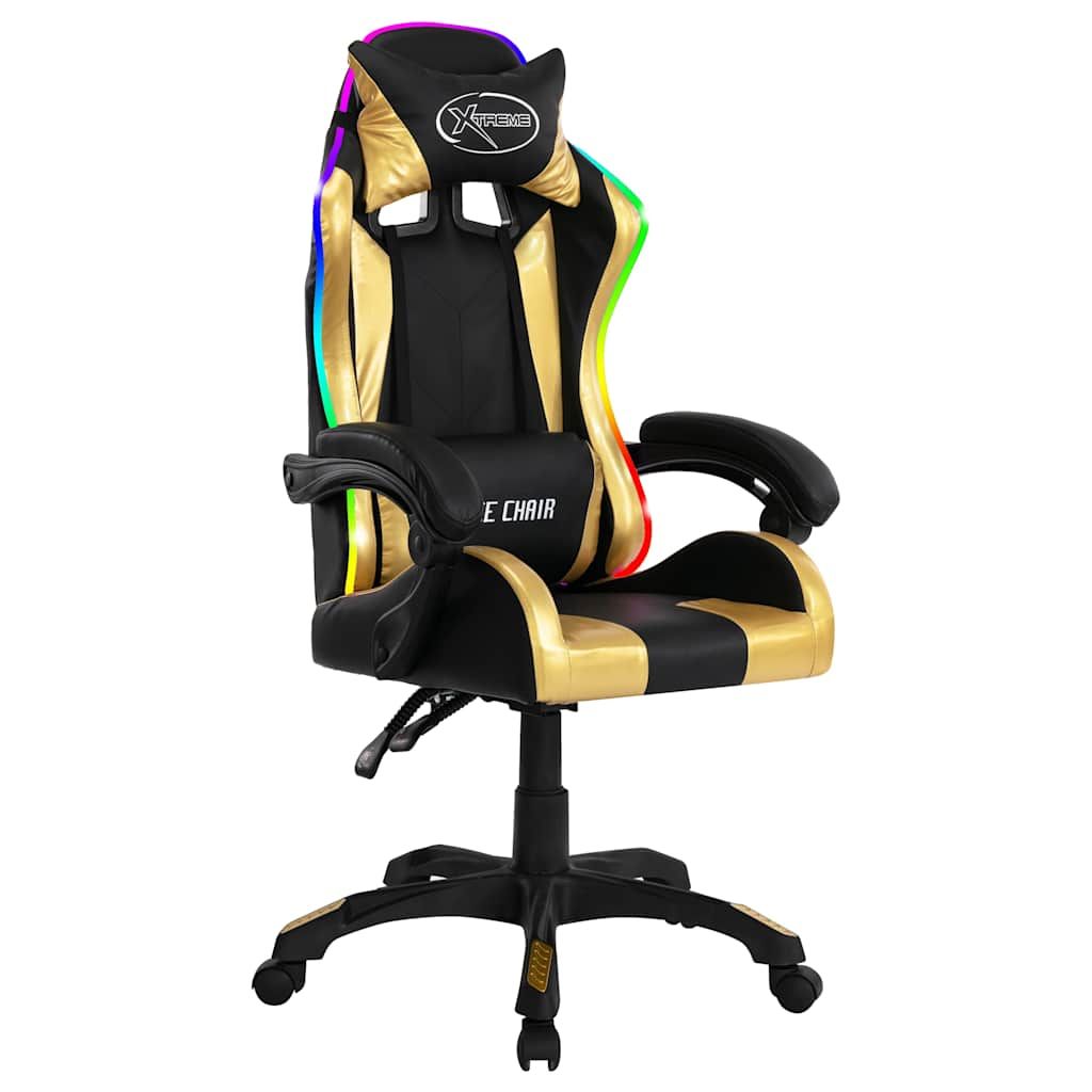 Sedia da Gaming con Luci a LED RGB Oro e Nera in Similpelle vidaXL
