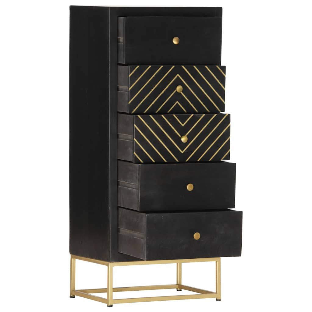 Cassettiera Nero e Oro 45x30x105 cm in Legno Massello di Mango vidaXL