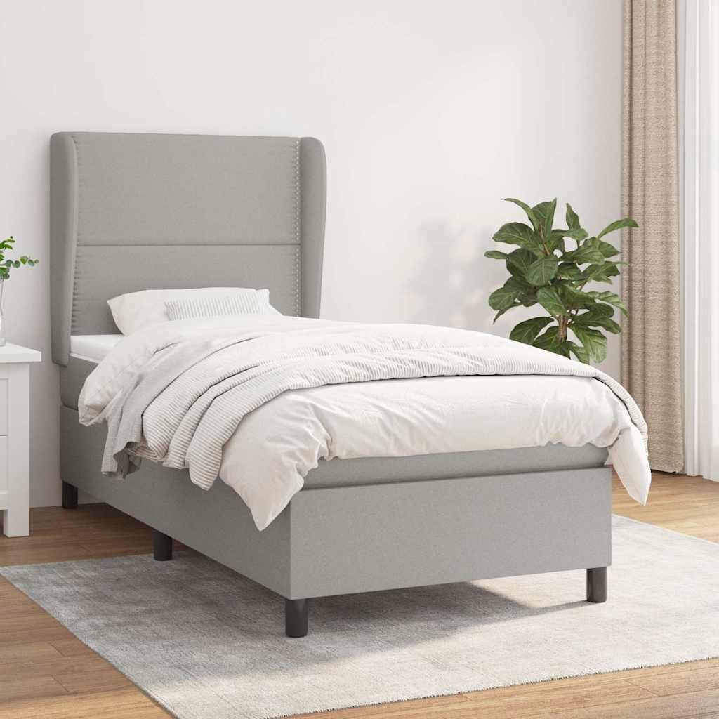 Giroletto a Molle con Materasso Grigio Chiaro100x200 cm Tessuto vidaXL