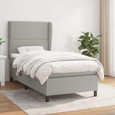 Giroletto a Molle con Materasso Grigio Chiaro100x200 cm Tessuto vidaXL