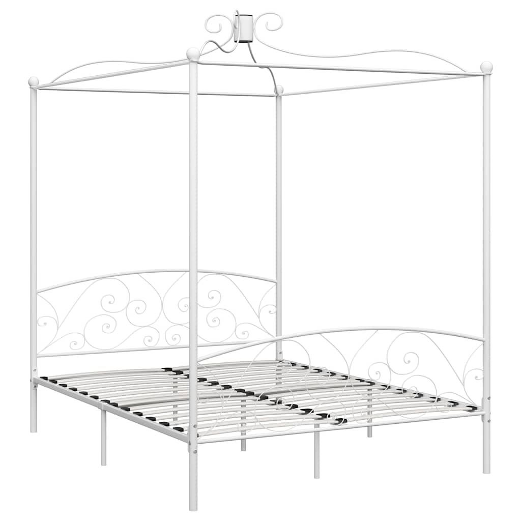Letto a Baldacchino Bianco in Metallo 160x200 cm vidaXL