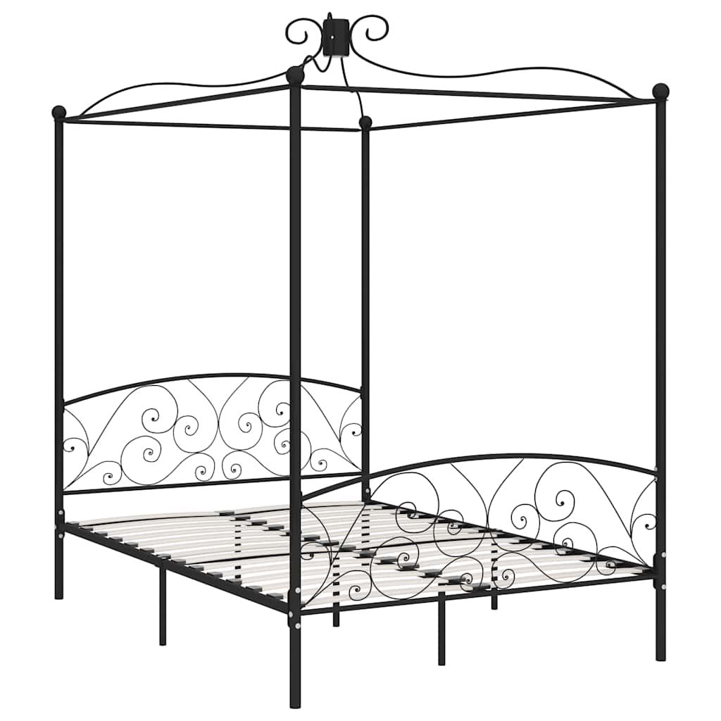 Letto a Baldacchino Nero in Metallo 140x200 cm vidaXL