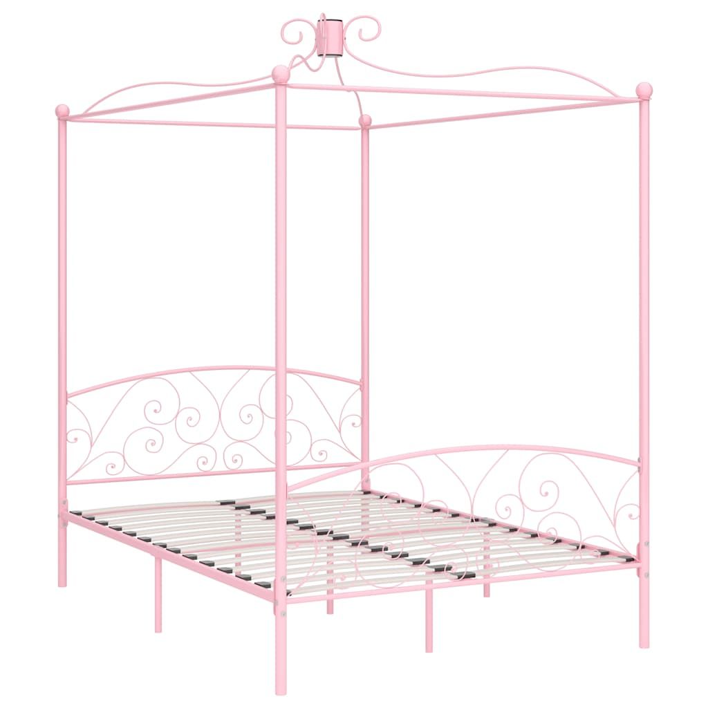 Letto a Baldacchino Rosa in Metallo 140x200 cm vidaXL