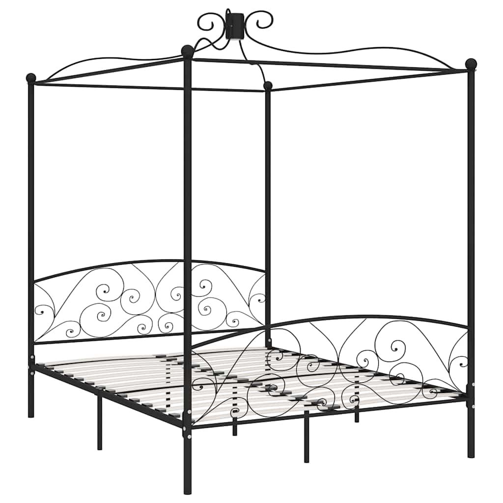 Letto a Baldacchino Nero in Metallo 160x200 cm vidaXL