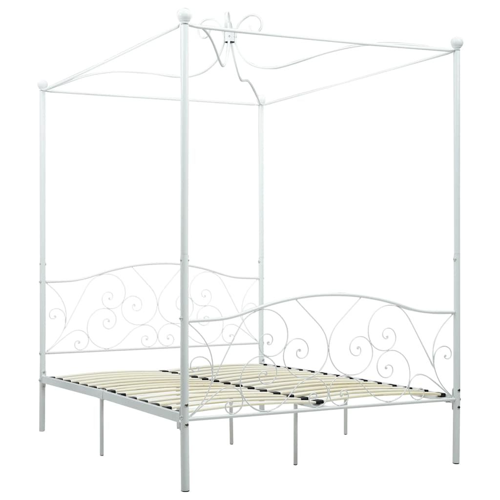 Letto a Baldacchino Bianco in Metallo 140x200 cm vidaXL