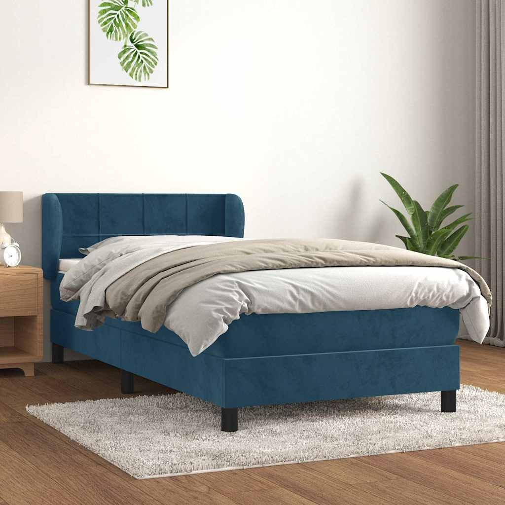 Giroletto a Molle con Materasso Blu Scuro 90x190 cm in Velluto vidaXL
