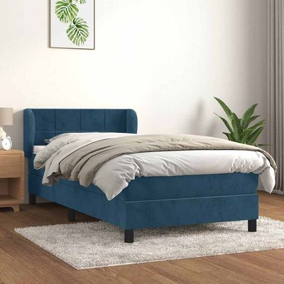 Giroletto a Molle con Materasso Blu Scuro 90x190 cm in Velluto vidaXL