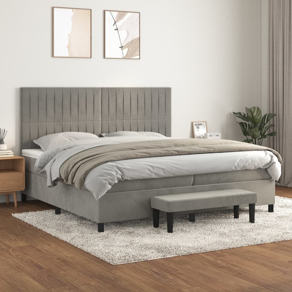 Giroletto a Molle con Materasso Grigio Chiaro 200x200cm Velluto vidaXL