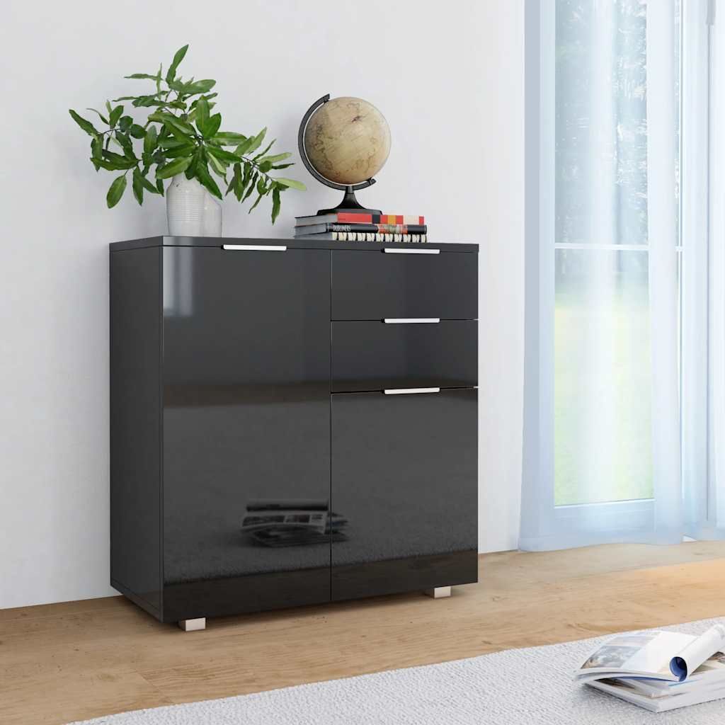 Credenza con Finitura Lucida Nera 71x35x80 cm in Truciolato vidaXL