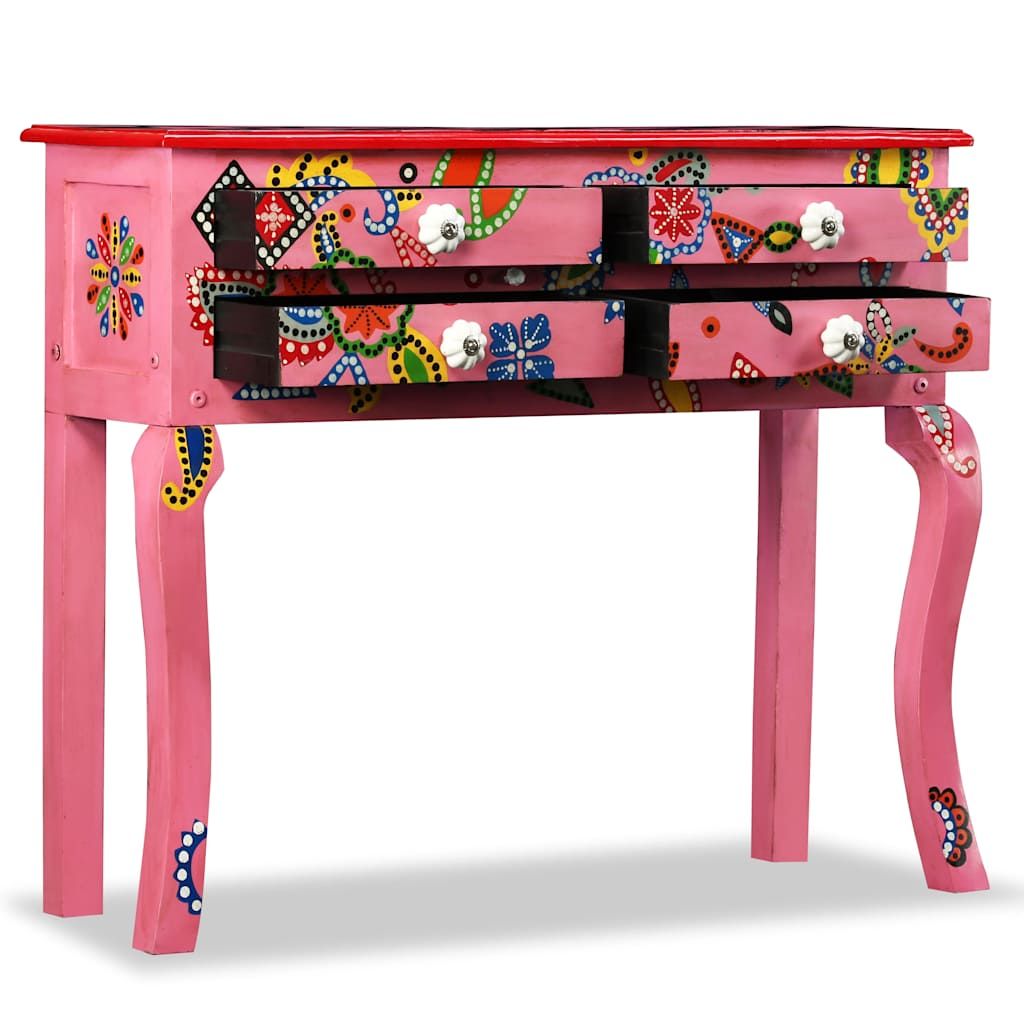 Consolle in Legno Massello di Mango Rosa Dipinta a Mano vidaXL