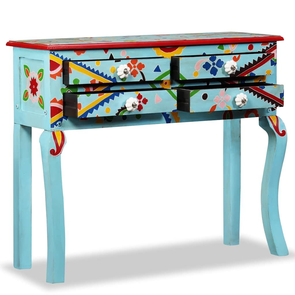 Consolle in Legno Massello di Mango Blu Dipinta a Mano vidaXL