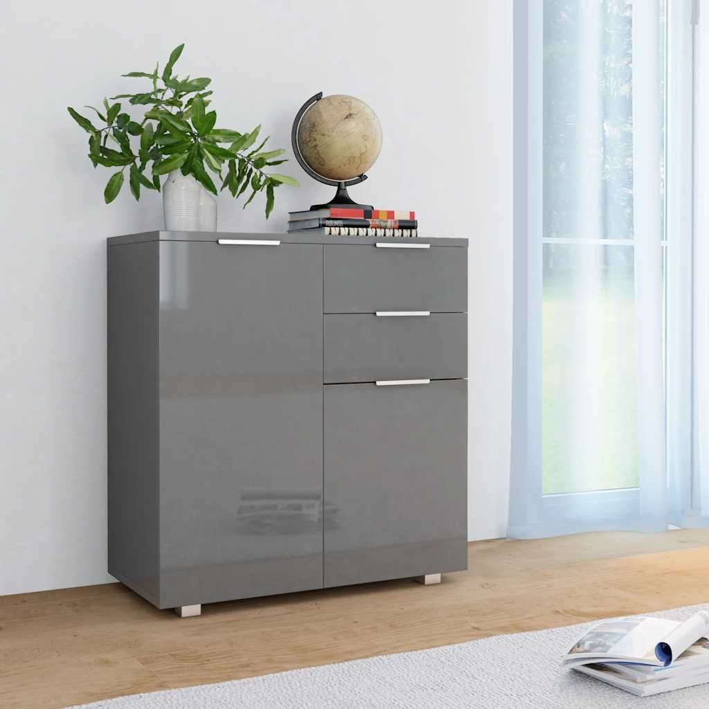Credenza con Finitura Lucida Grigia 71x35x80 cm in Truciolato vidaXL