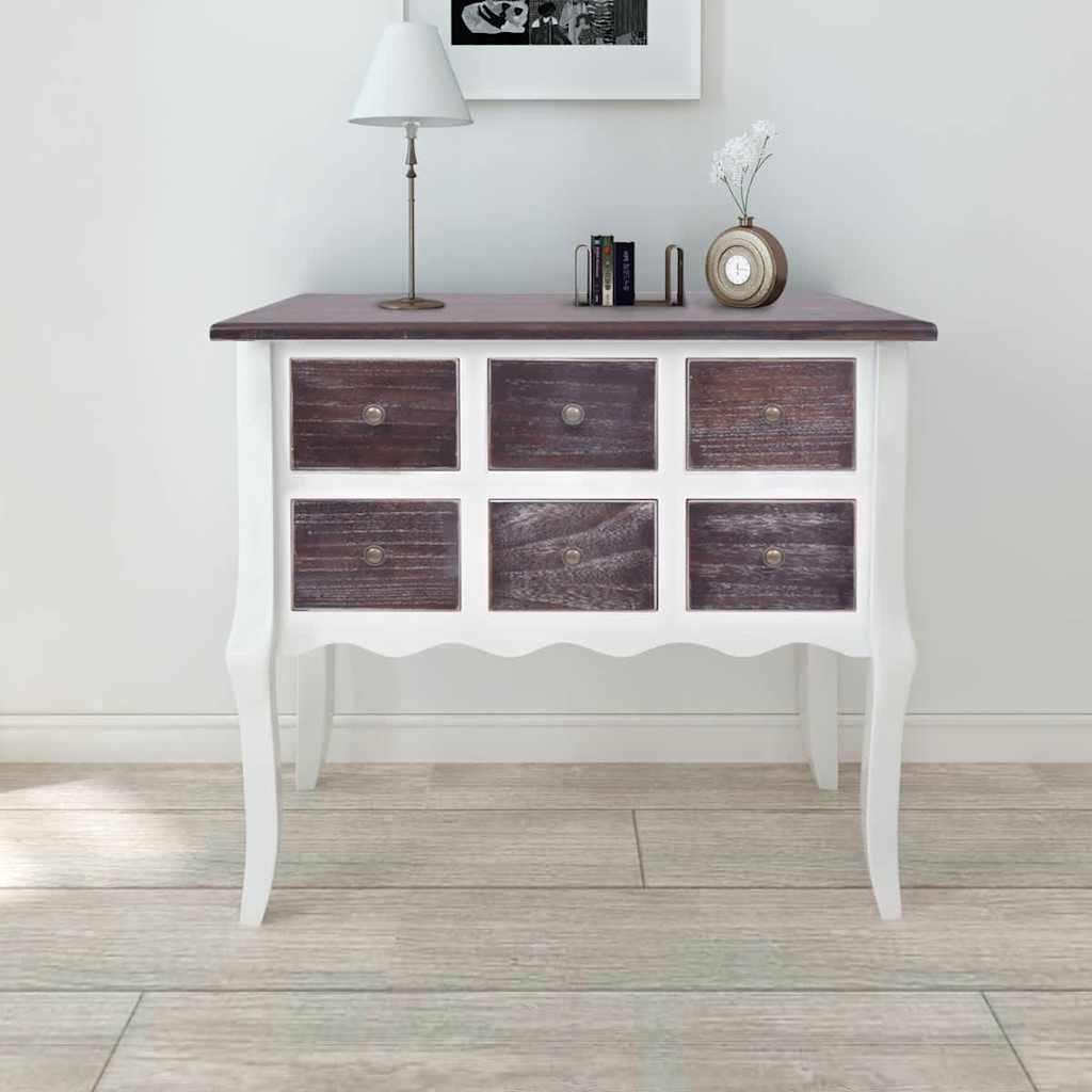 Mobile Consolle con 6 Cassetti Marrone e Bianco in Legno vidaXL