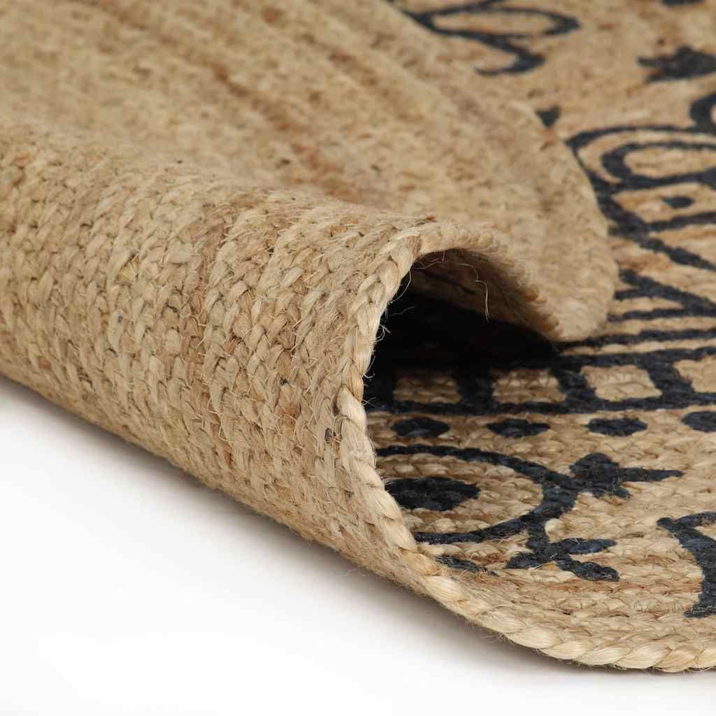 Tappeto Lavorato a Mano in Juta con Stampa Blu Scuro 120 cm vidaXL