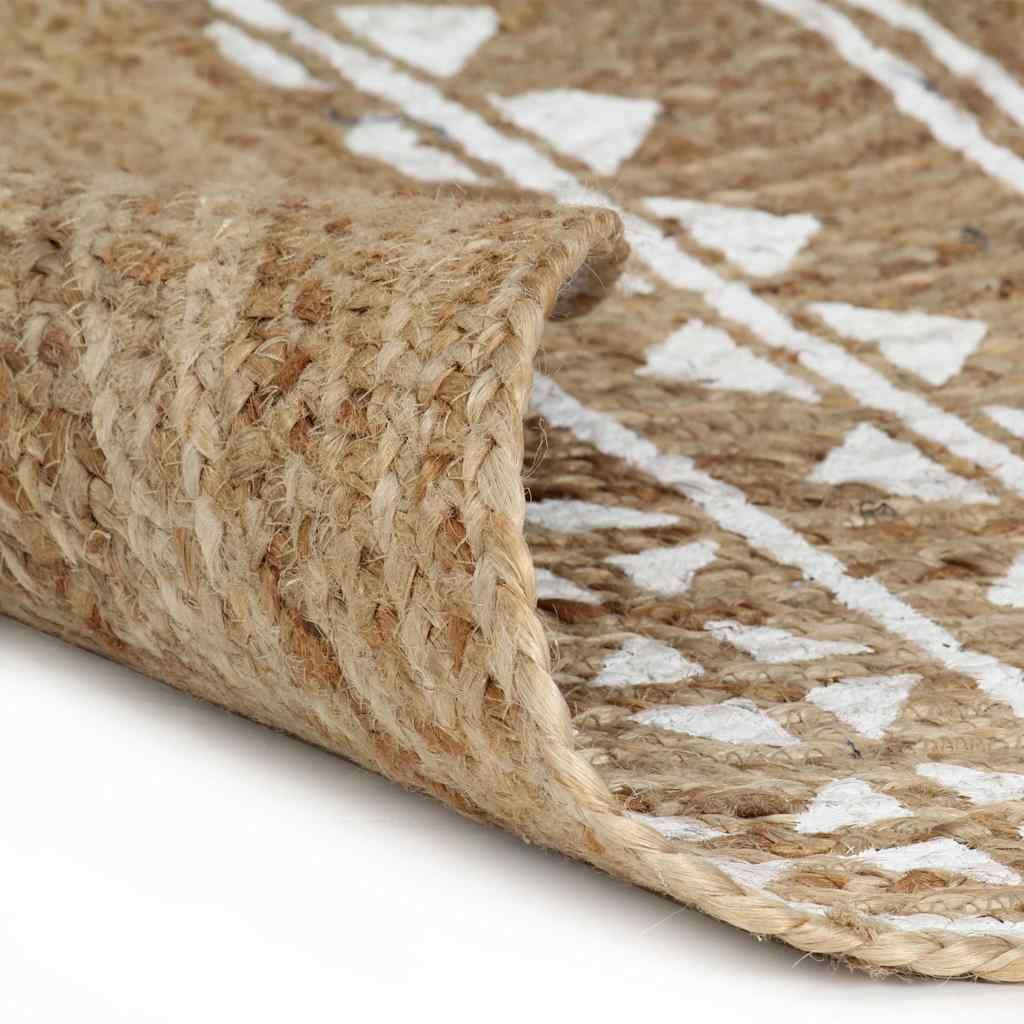 Tappeto Lavorato a Mano in Juta con Stampa Bianca 120 cm vidaXL