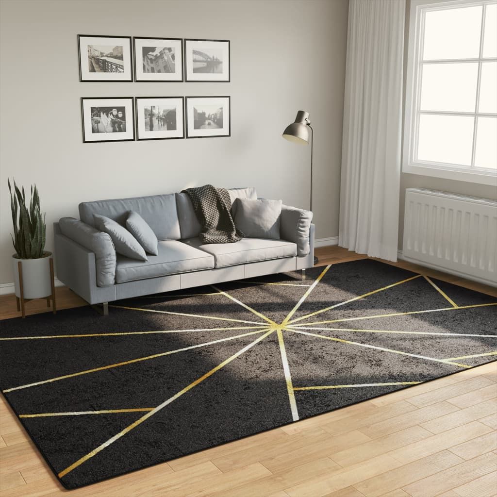 Tappeto Lavabile Nero e Oro 190x300 cm vidaXL