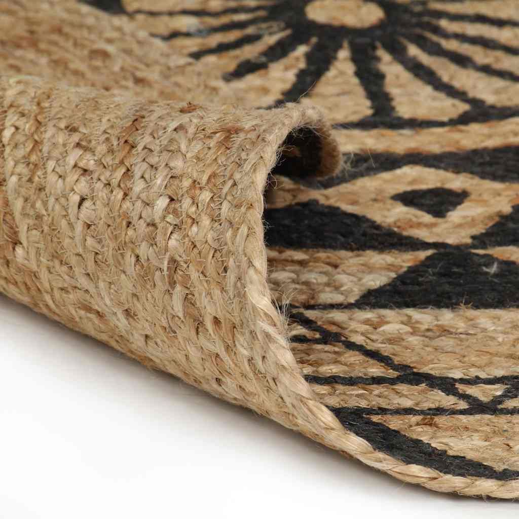 Tappeto Lavorato a Mano in Juta con Stampa Nera 90 cm vidaXL