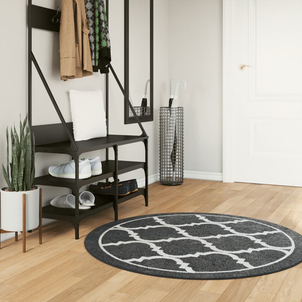 Tappeto Lavabile Nero e Bianco Ø 120 cm vidaXL