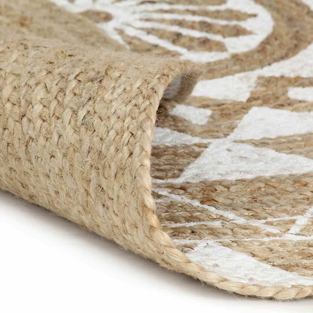 Tappeto Lavorato a Mano in Juta con Stampa Bianca 120 cm vidaXL