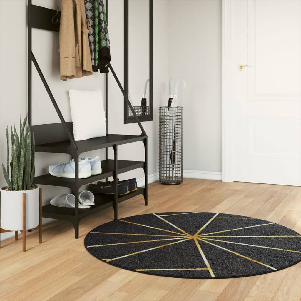 Tappeto Lavabile Nero e Oro Ø 120 cm vidaXL