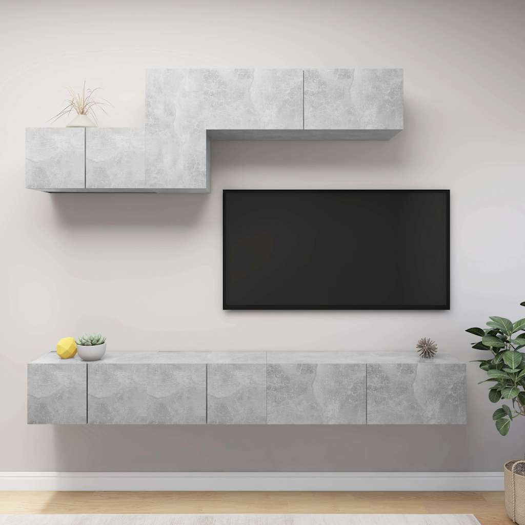 Set di Mobili Porta TV 6 pz Grigio Cemento in Legno Multistrato vidaXL