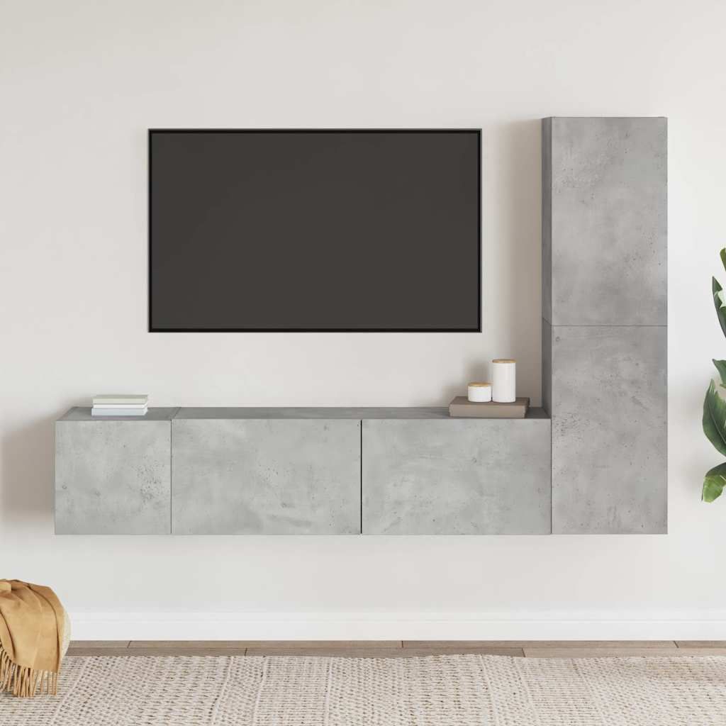 Set di Mobili Porta TV 3 pz Grigio Cemento in Legno Multistrato vidaXL