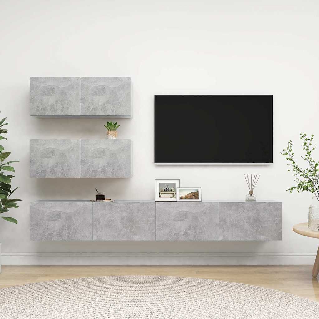 Set di Mobili Porta TV 4 pz Grigio Cemento in Legno Multistrato vidaXL