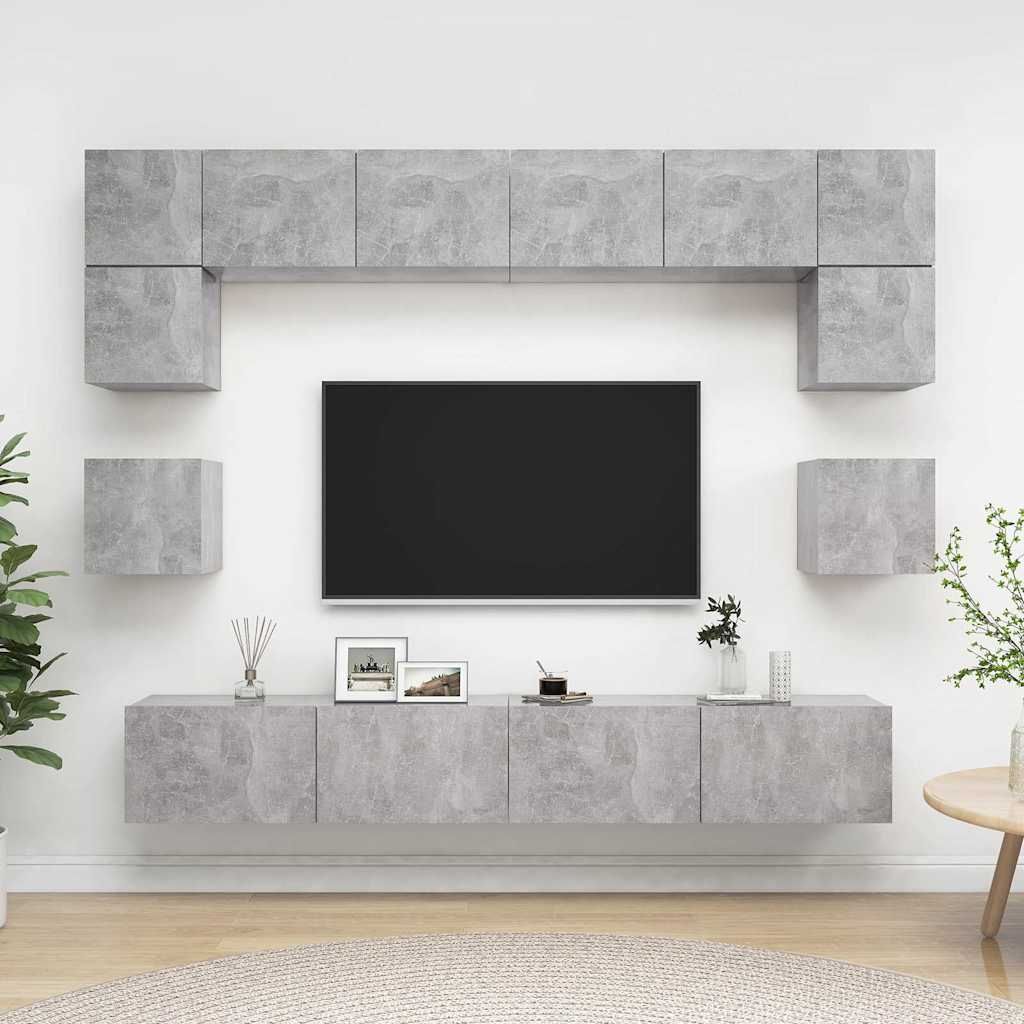 Set di Mobili Porta TV 8 pz Grigio Cemento in Legno Multistrato vidaXL