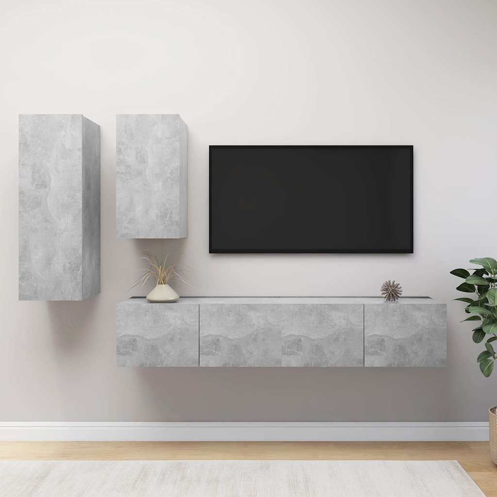 Set di Mobili Porta TV 4 pz Grigio Cemento in Legno Multistrato vidaXL
