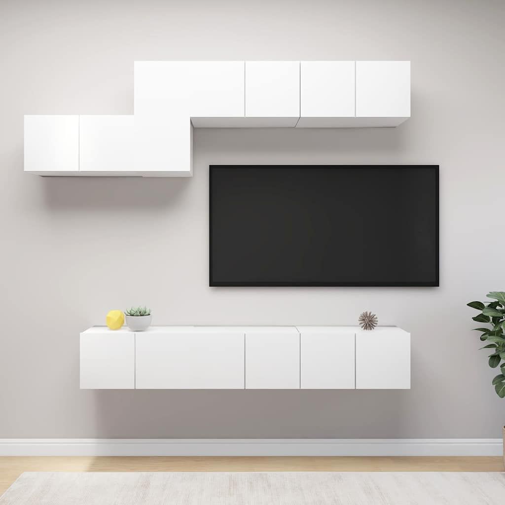 Set Mobili Porta TV 7 pz Bianco in Legno Multistrato vidaXL