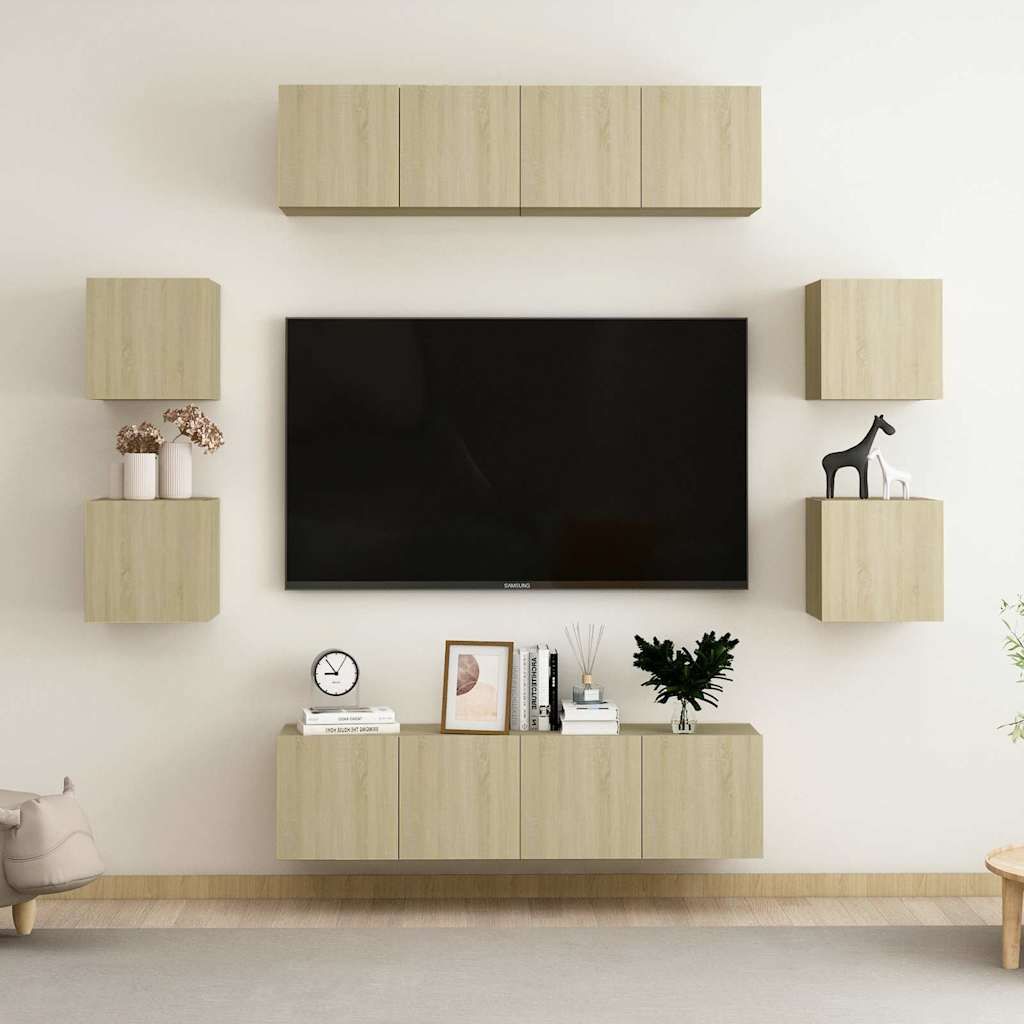 Set di Mobili Porta TV 8 pz Rovere Sonoma in Legno Multistrato vidaXL