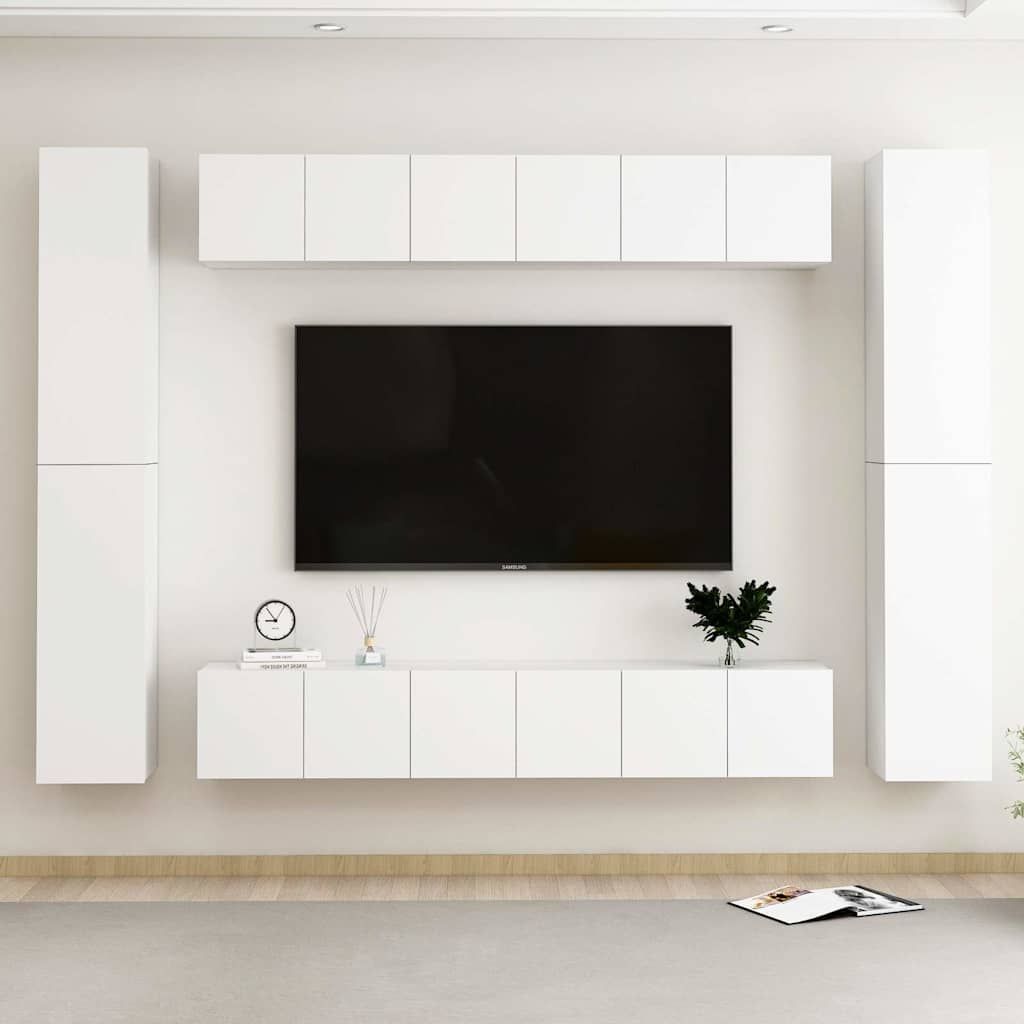 Set Mobili Porta TV 10 pz Bianco in Legno Multistrato vidaXL