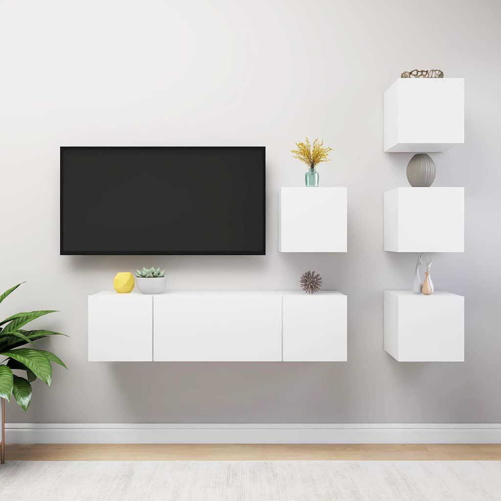 Set Mobili Porta TV 6 pz Bianco in Legno Multistrato vidaXL