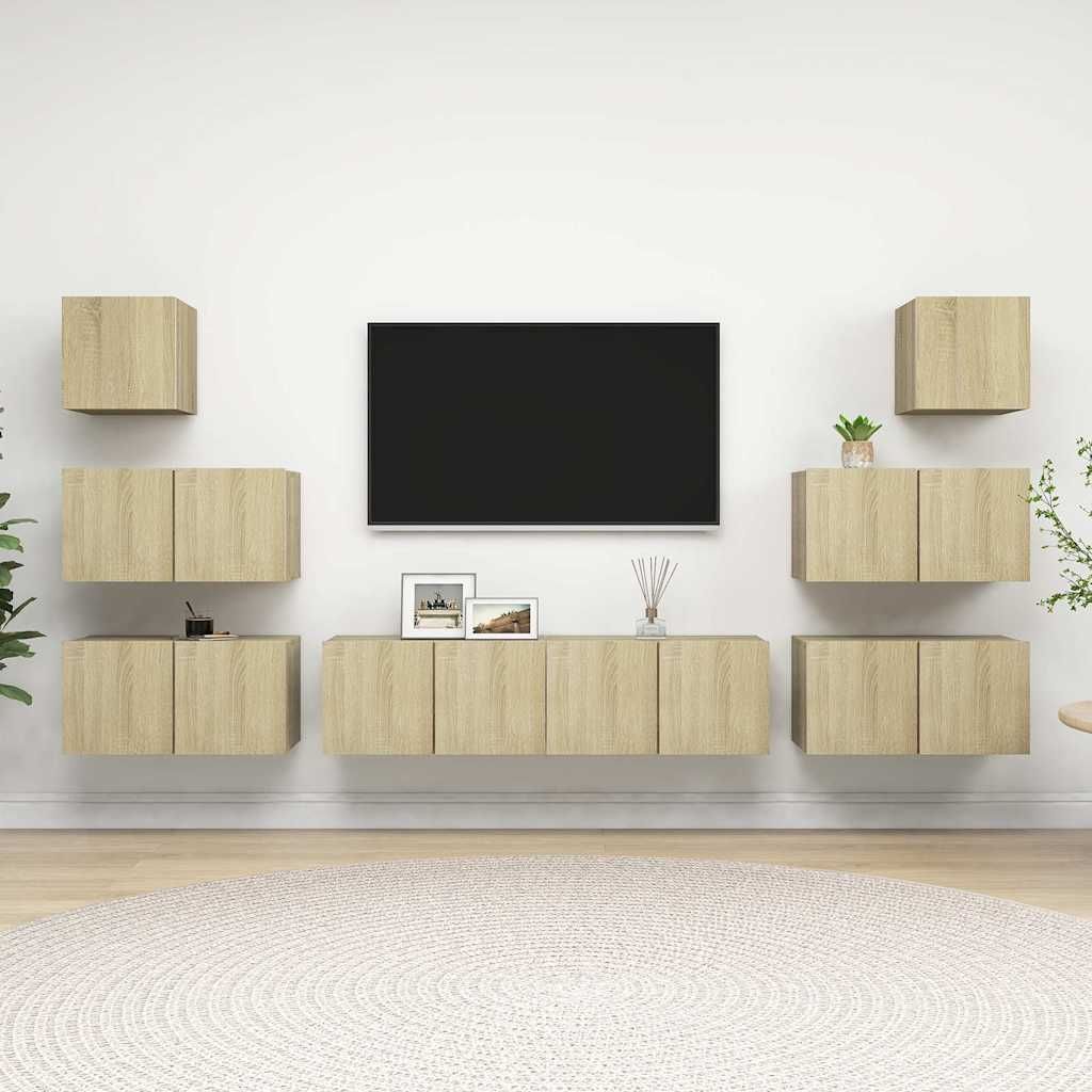 Set di Mobili Porta TV 8 pz Rovere Sonoma in Legno Multistrato vidaXL