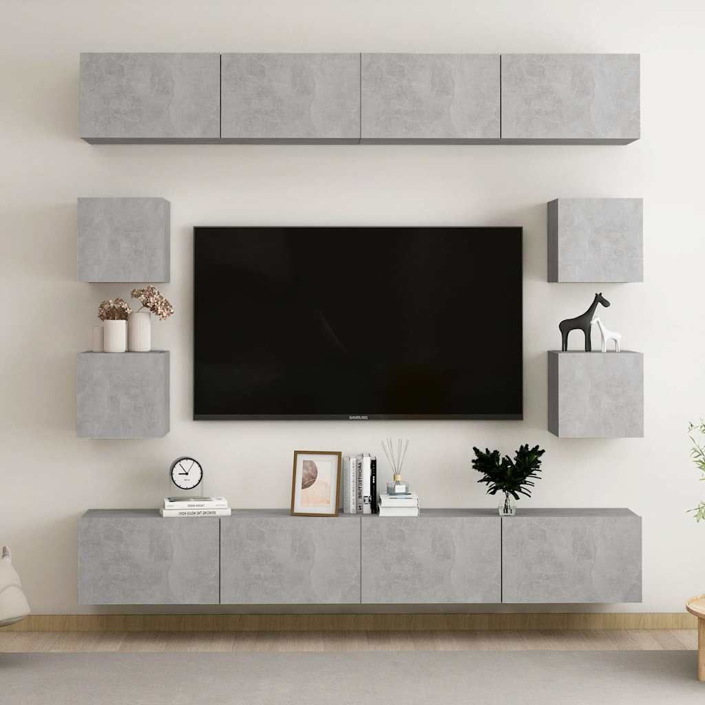 Set di Mobili Porta TV 8 pz Grigio Cemento in Legno Multistrato vidaXL
