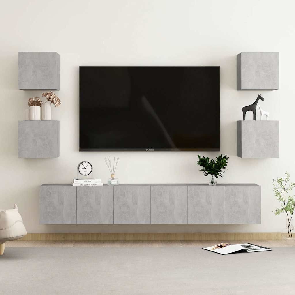 Set di Mobili Porta TV 7 pz Grigio Cemento in Legno Multistrato vidaXL