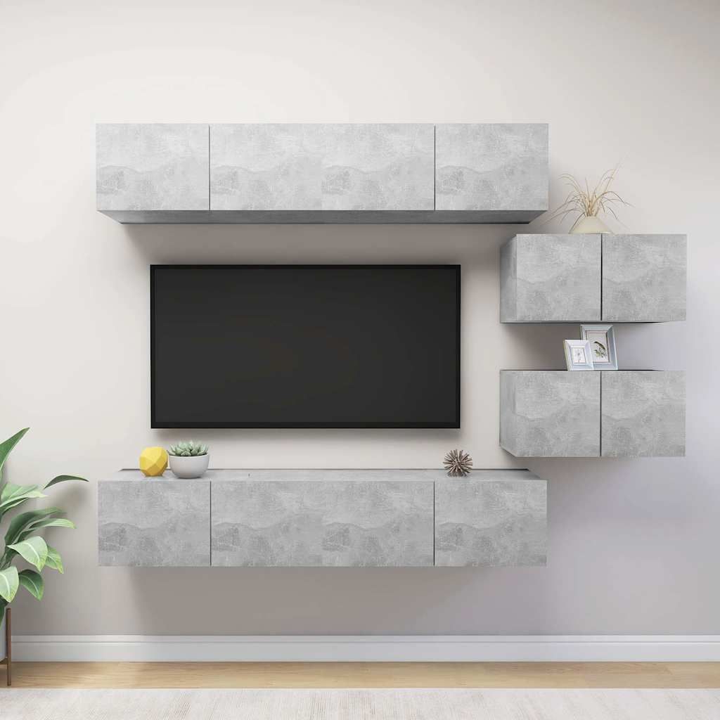 Set di Mobili Porta TV 6 pz Grigio Cemento in Legno Multistrato vidaXL