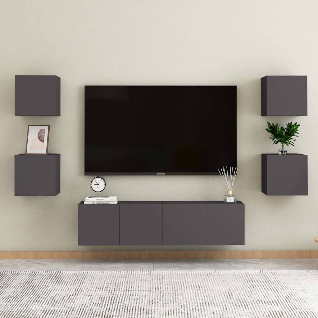 Set Mobili Porta TV 6 pz Grigio in Legno Multistrato vidaXL