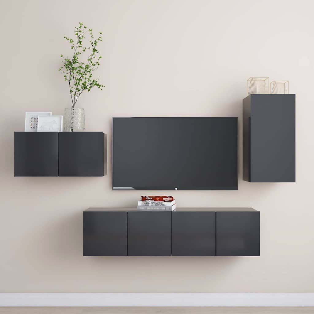 Set Mobili Porta TV 4 pz Grigio in Legno Multistrato vidaXL