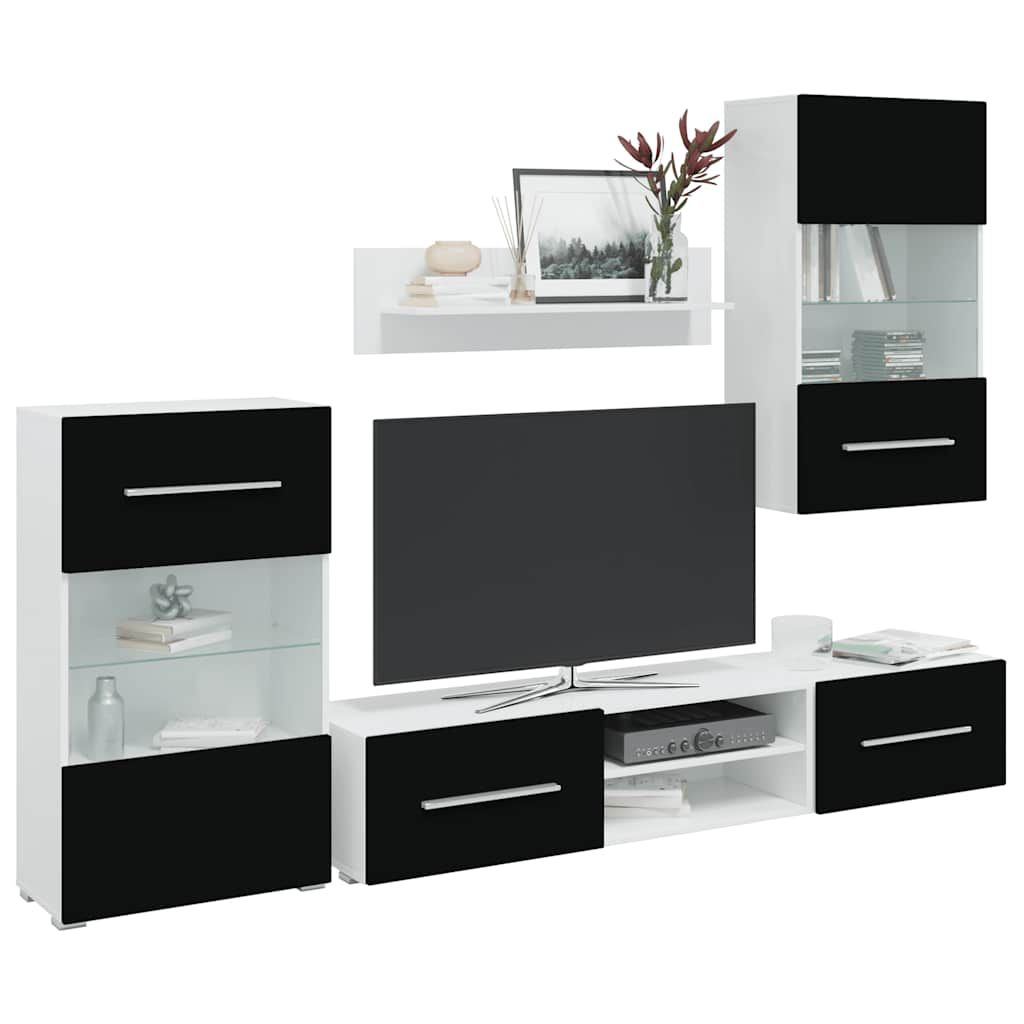 Mobili con Vetrina Parete Unità TV 5 pz con Luci LED Nero vidaXL