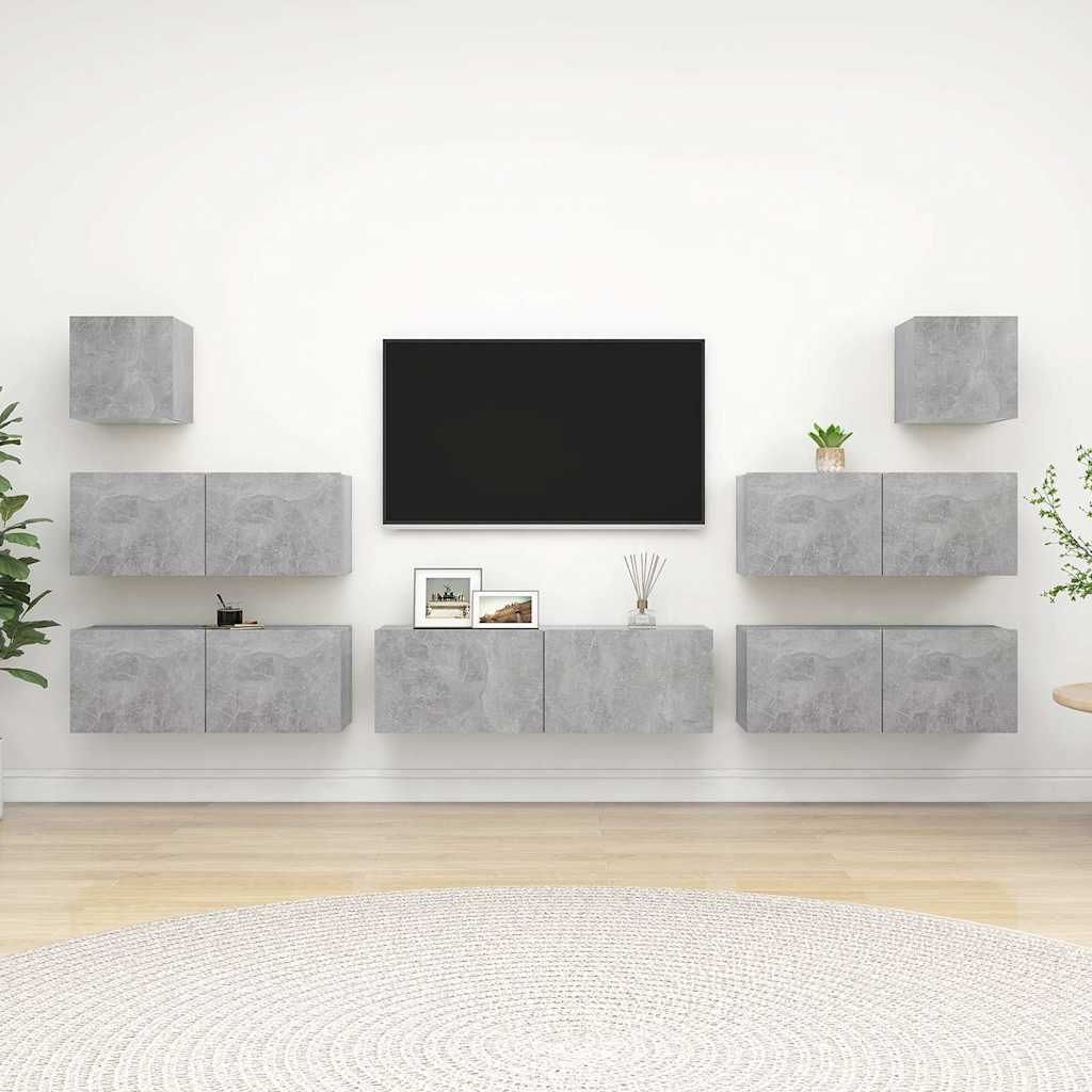 Set di Mobili Porta TV 7 pz Grigio Cemento in Legno Multistrato vidaXL