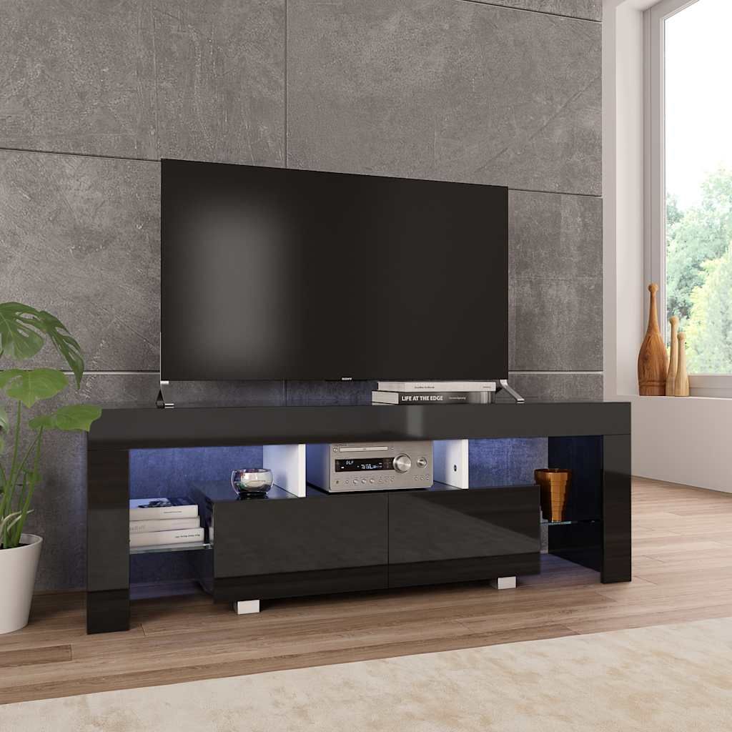 Mobile Porta TV con Luci LED Nero Lucido 130x35x45 cm vidaXL