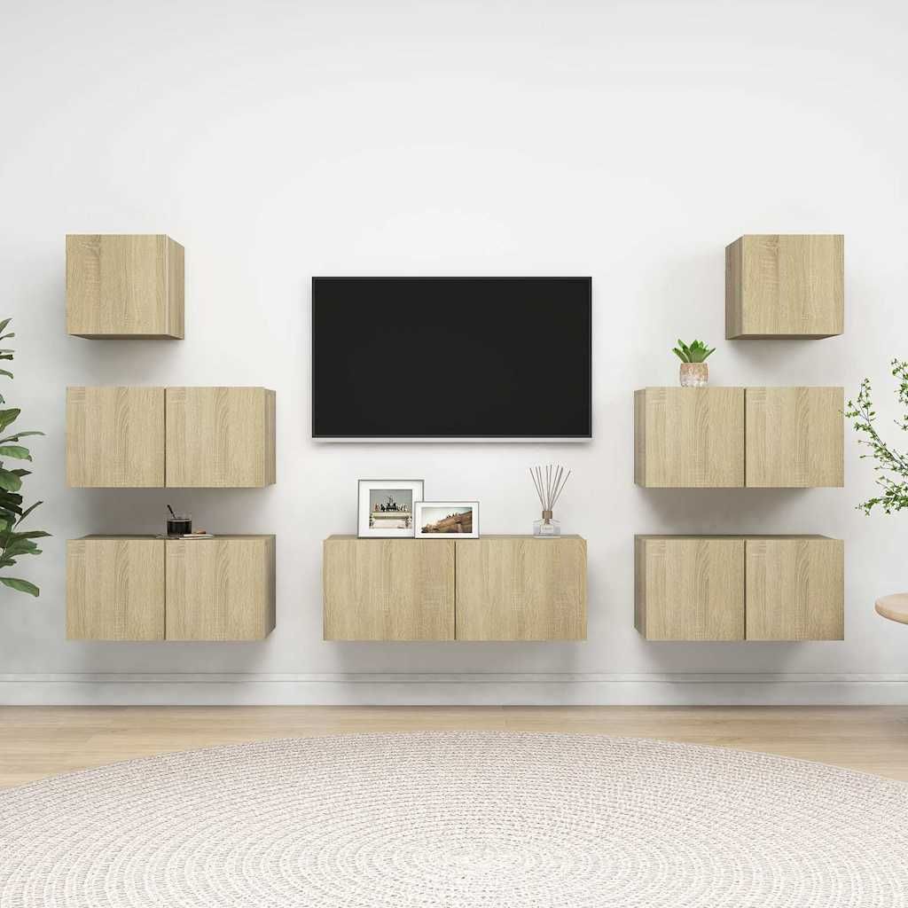 Set di Mobili Porta TV 7 pz Rovere Sonoma in Legno Multistrato vidaXL