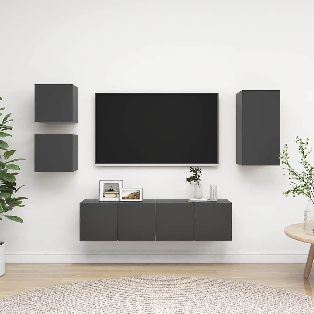Set Mobili Porta TV 5 pz Grigio in Legno Multistrato vidaXL