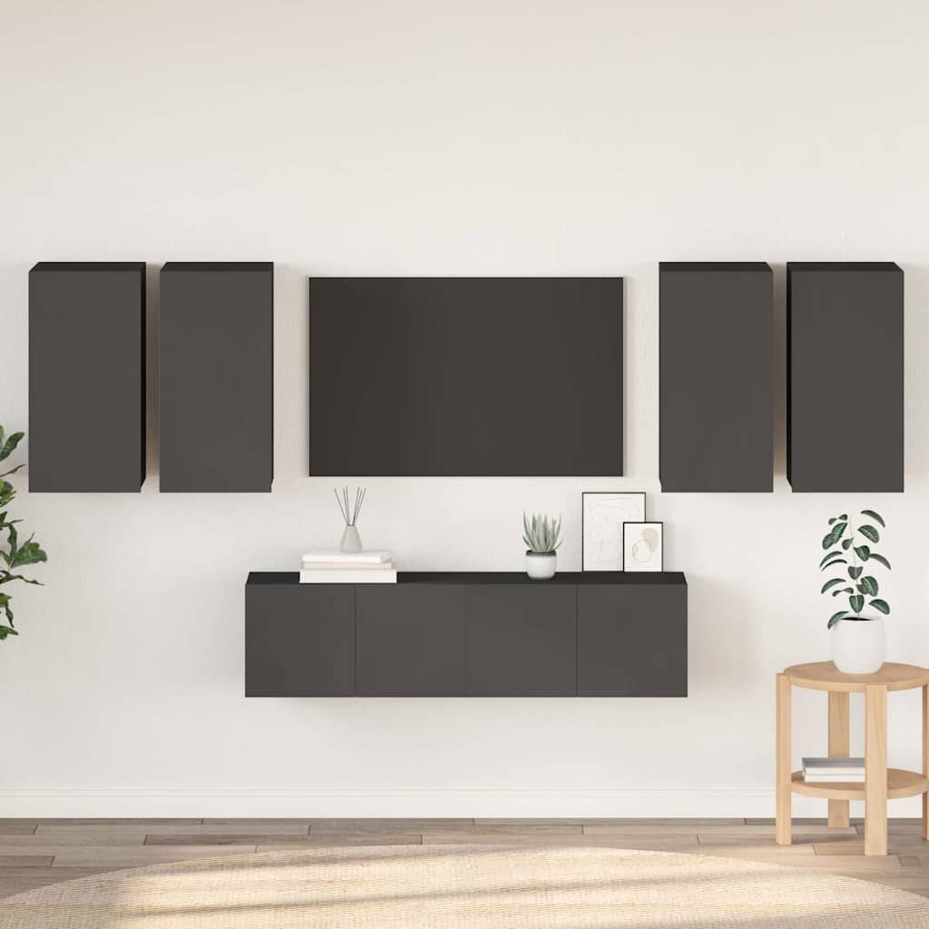 Set Mobili Porta TV 6 pz Grigio in Legno Multistrato vidaXL