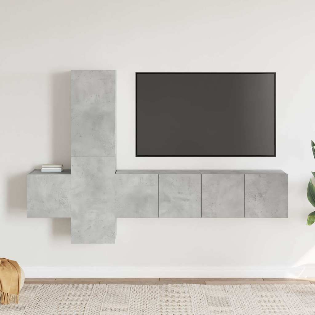 Set di Mobili Porta TV 5 pz Grigio Cemento in Legno Multistrato vidaXL