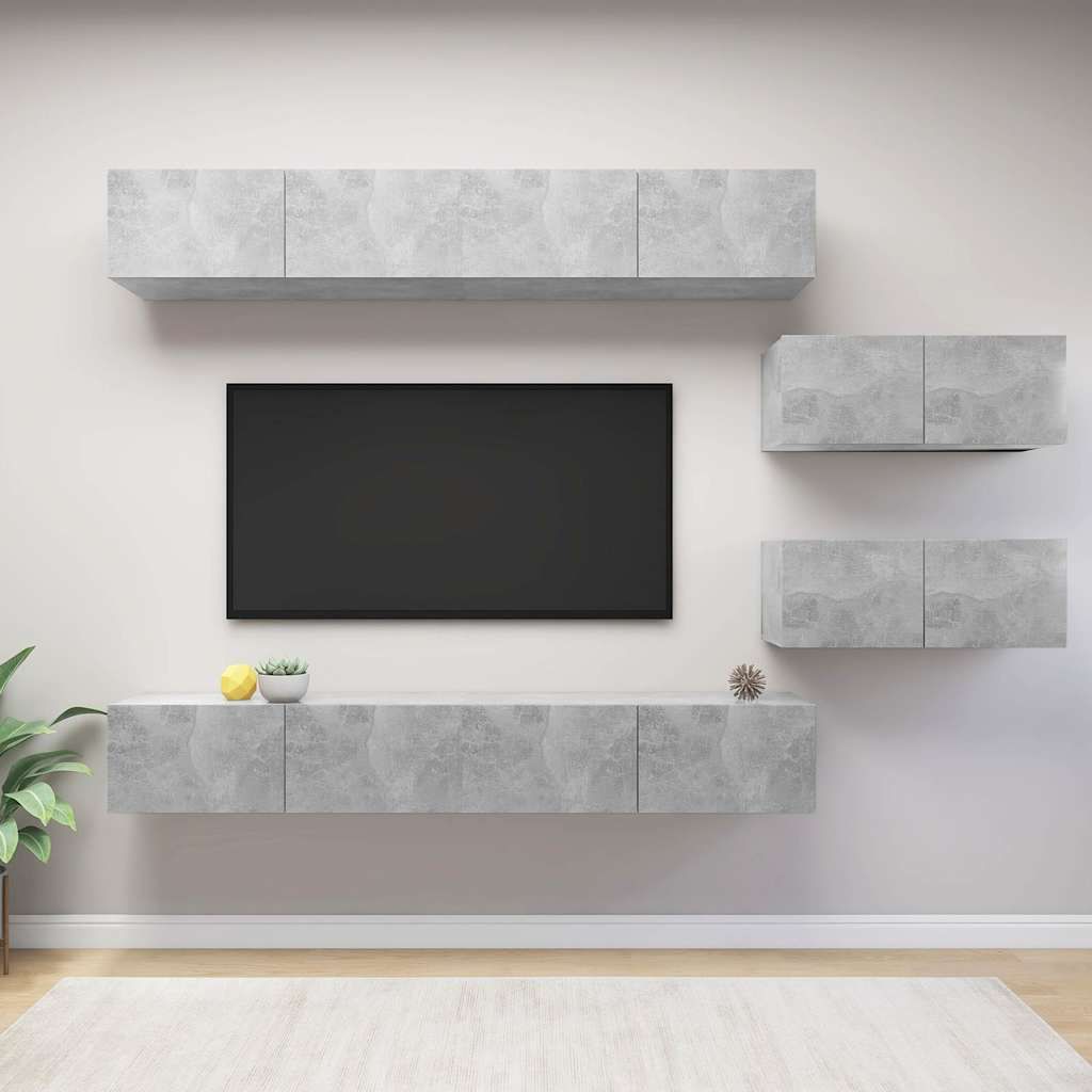 Set di Mobili Porta TV 6 pz Grigio Cemento in Legno Multistrato vidaXL
