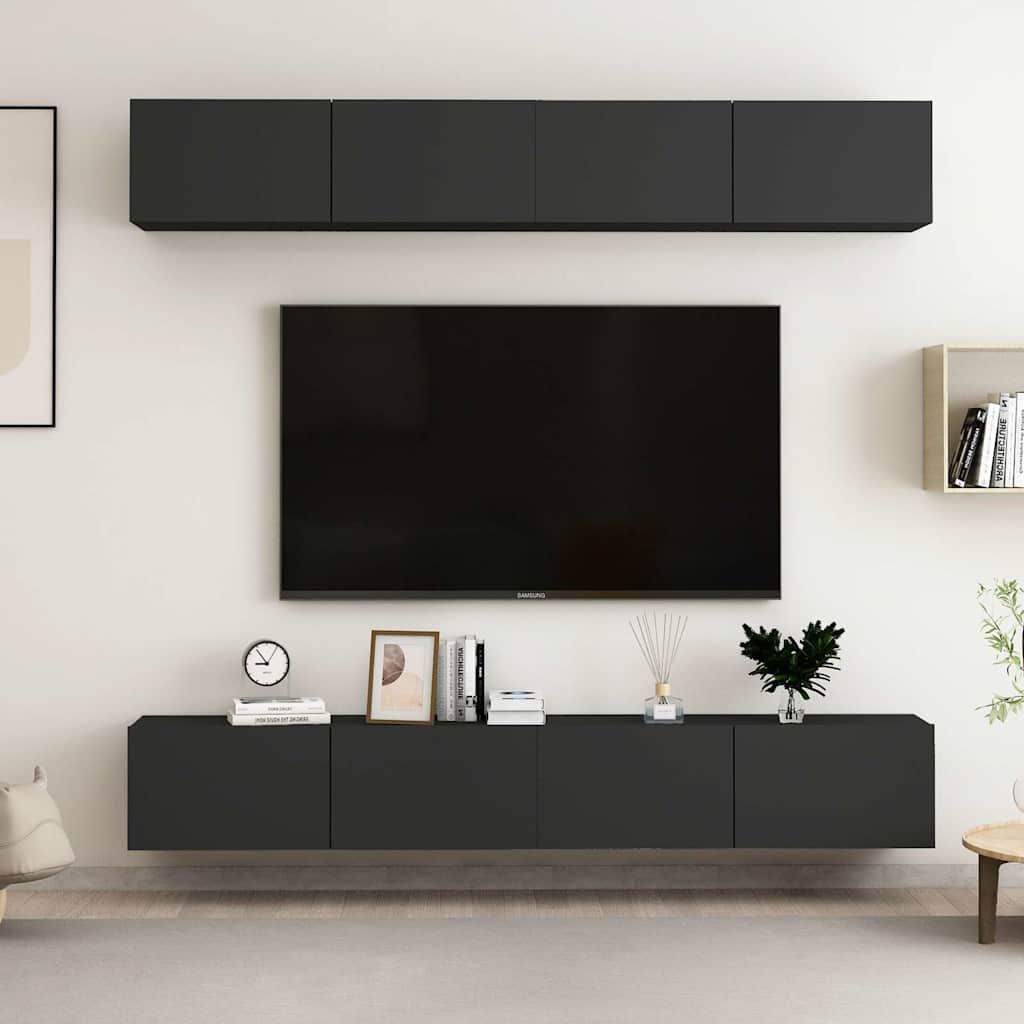 Mobili Porta TV 4 pz Neri 100x30x30 cm in Legno Multistrato vidaXL